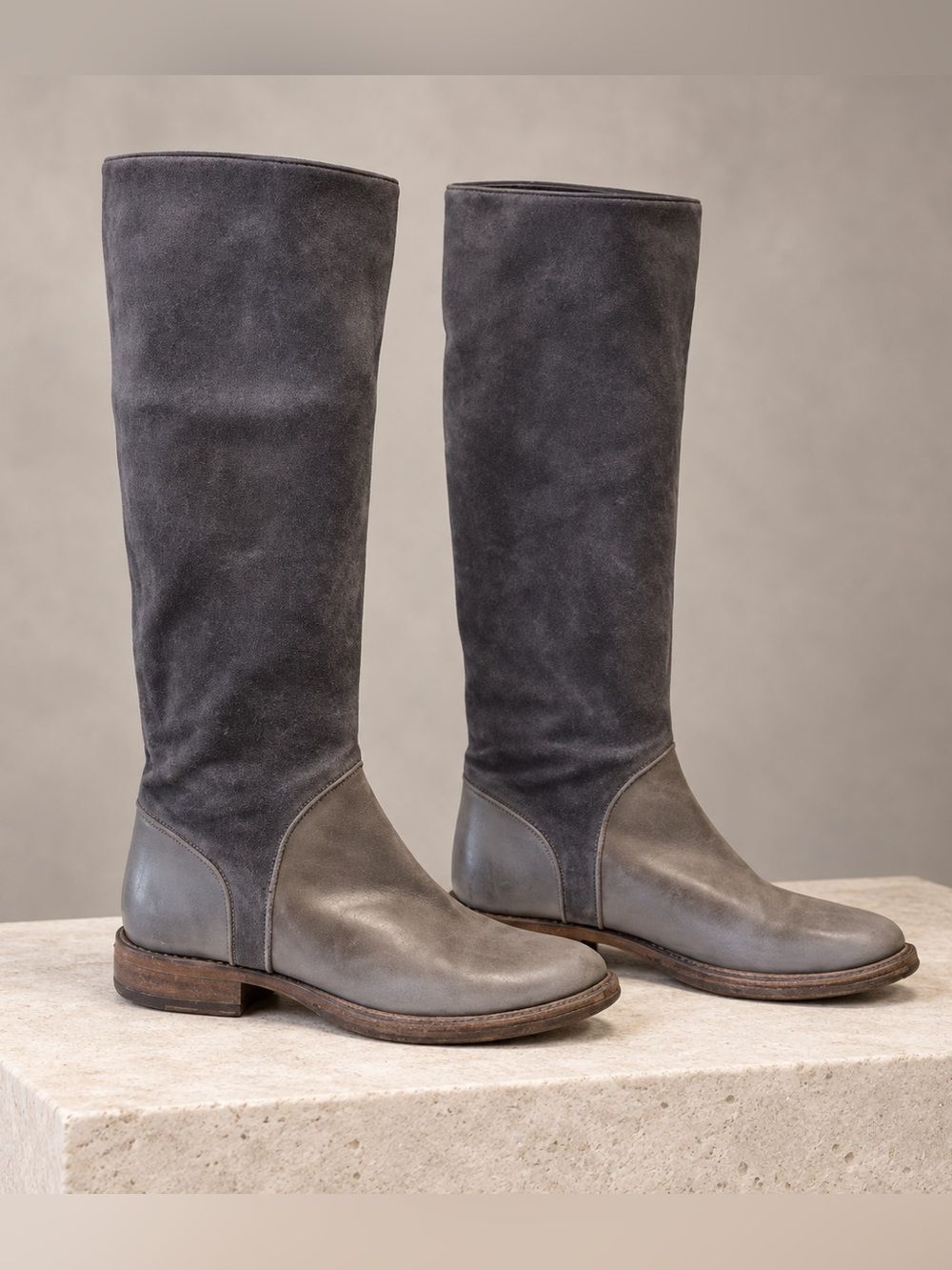 Brunello Cucinelli Gray Suede Leather Tall Riding Boots IT 37 Italy